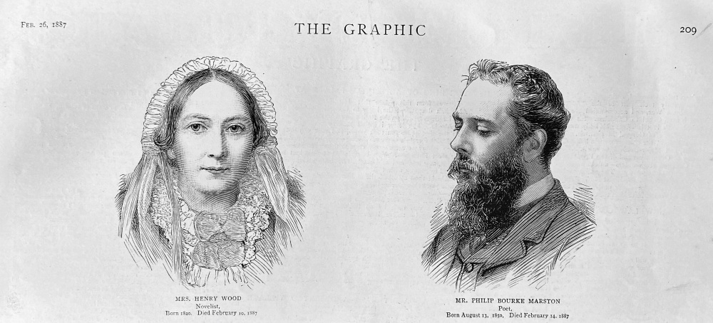 Mrs. Henry Wood. Novelist.  &   Mr. Philip Bourke Marston. Poet.  1887.