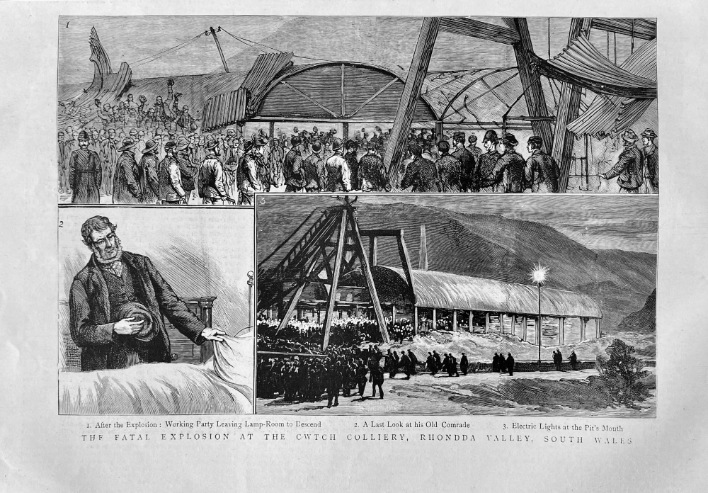 The Fatal Explosion at the Cwtch Colliery, Rhondda Valley, South Wales.  1887.