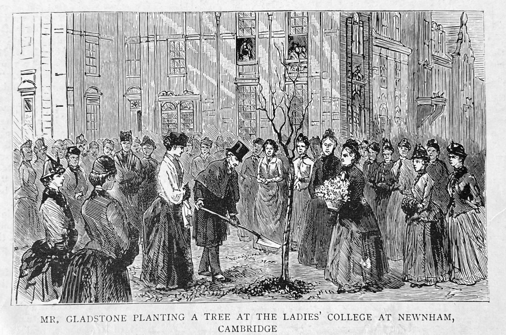 Mr. Gladstone Planting a Tree at the Ladies' College at Newnham, Cambridge.  1887.