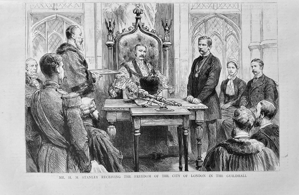 Mr. H. M. Stanley Receiving the Freedom of the City of London in the Guildhall.  1887.