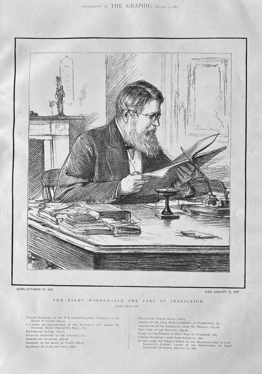The Right Hon. The Earl of Iddesleigh.  1887.