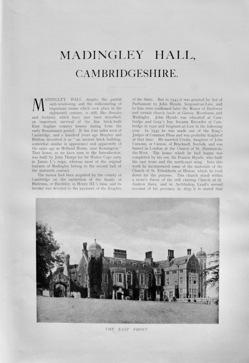 Madingley Hall, Cambridgeshire - 1929