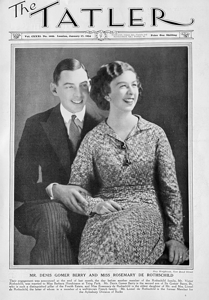 Mr. Denis Gomer Berry and Miss Rosemary De Rothschild.  1934.