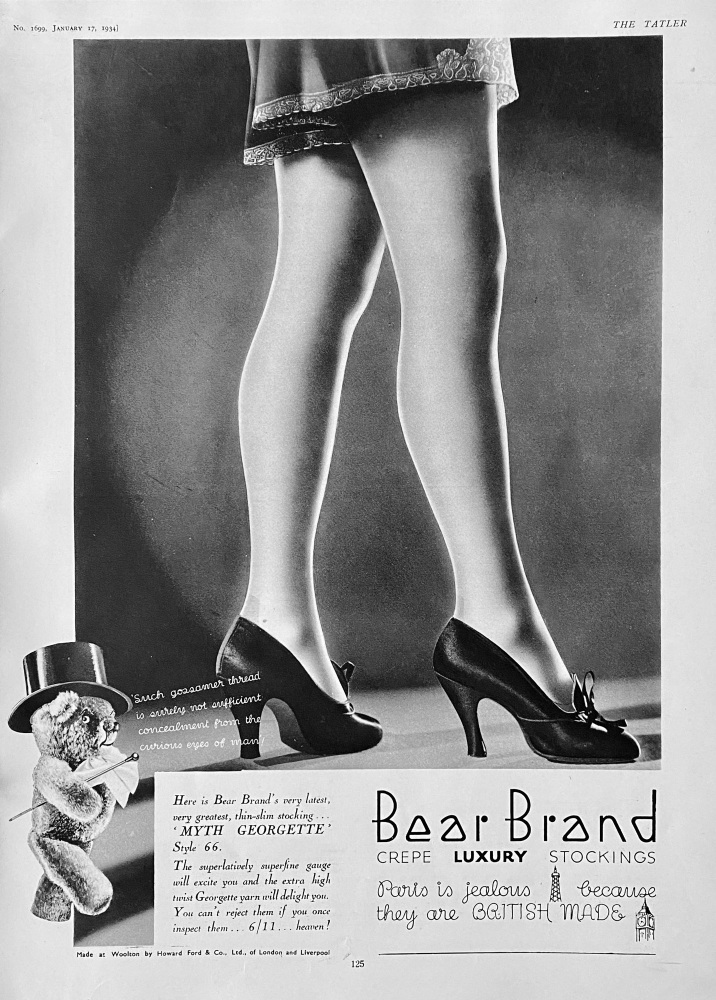 Bear Brand Crepe Luxury Stockings. 1934.