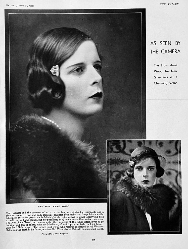 As Seen by the Camera : The Hon.Anne Wood; Two New Studies of a Charming person.  1934.