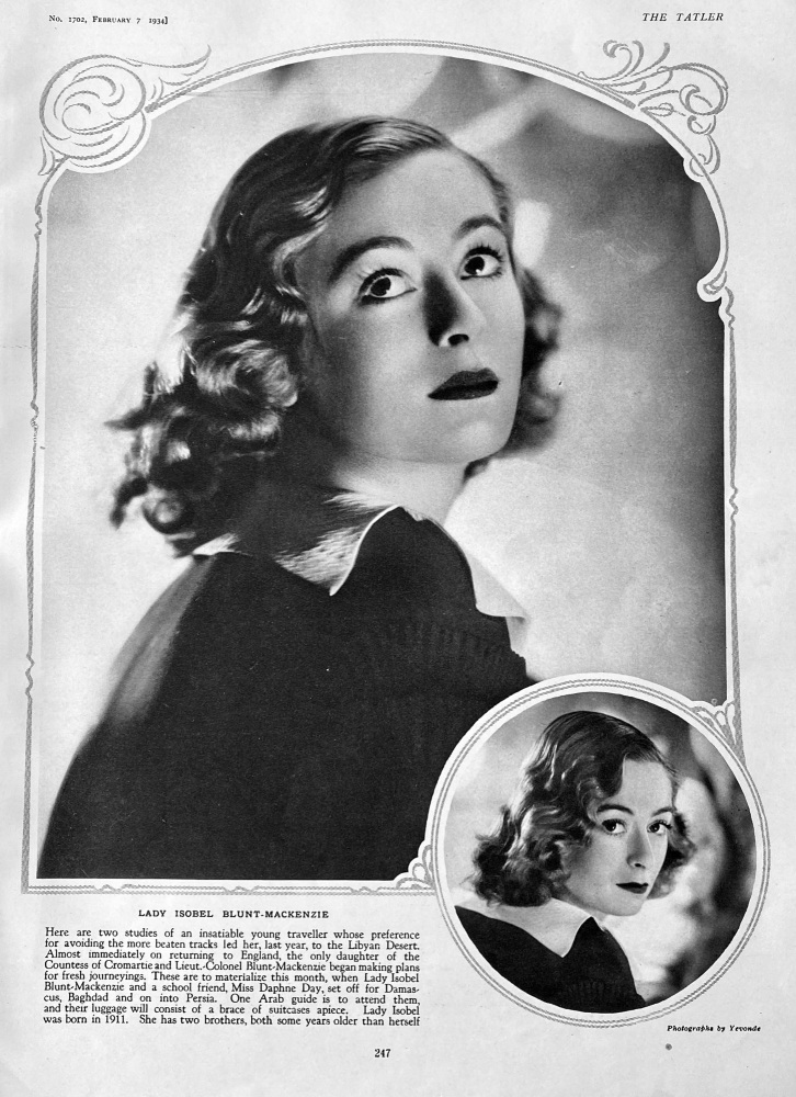 Lady Isobel Blunt-Mackenzie.  1934.
