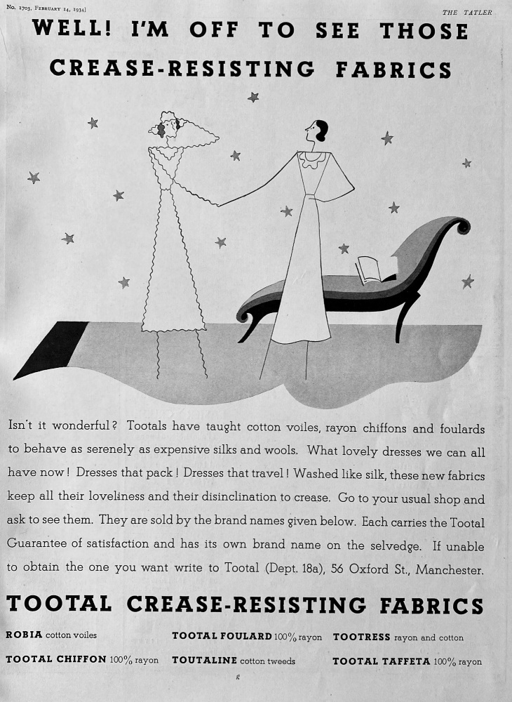 Tootal Crease-Resisting Fabrics.  1934.