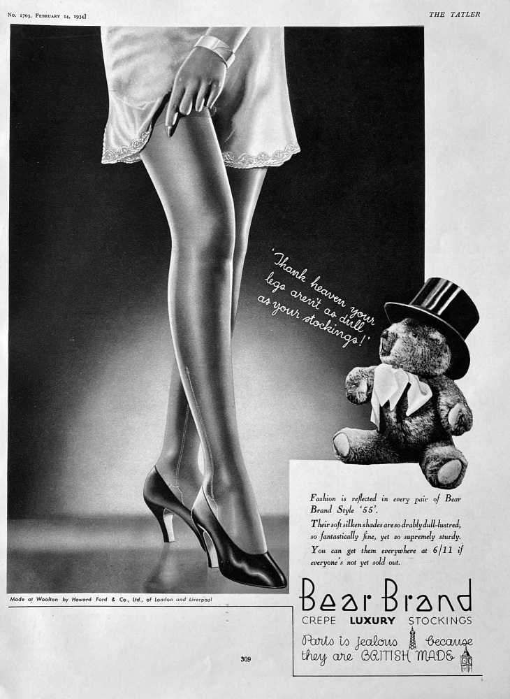 Bear Brand Crepe Luxury Stockings.  1934.