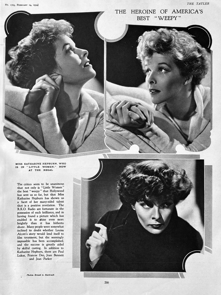 Katherine Hepburn : The Heroine of America's Best "Weepy".  1934.