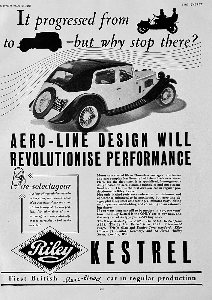 The Riley "Kestrel" Motor Car.  1934.