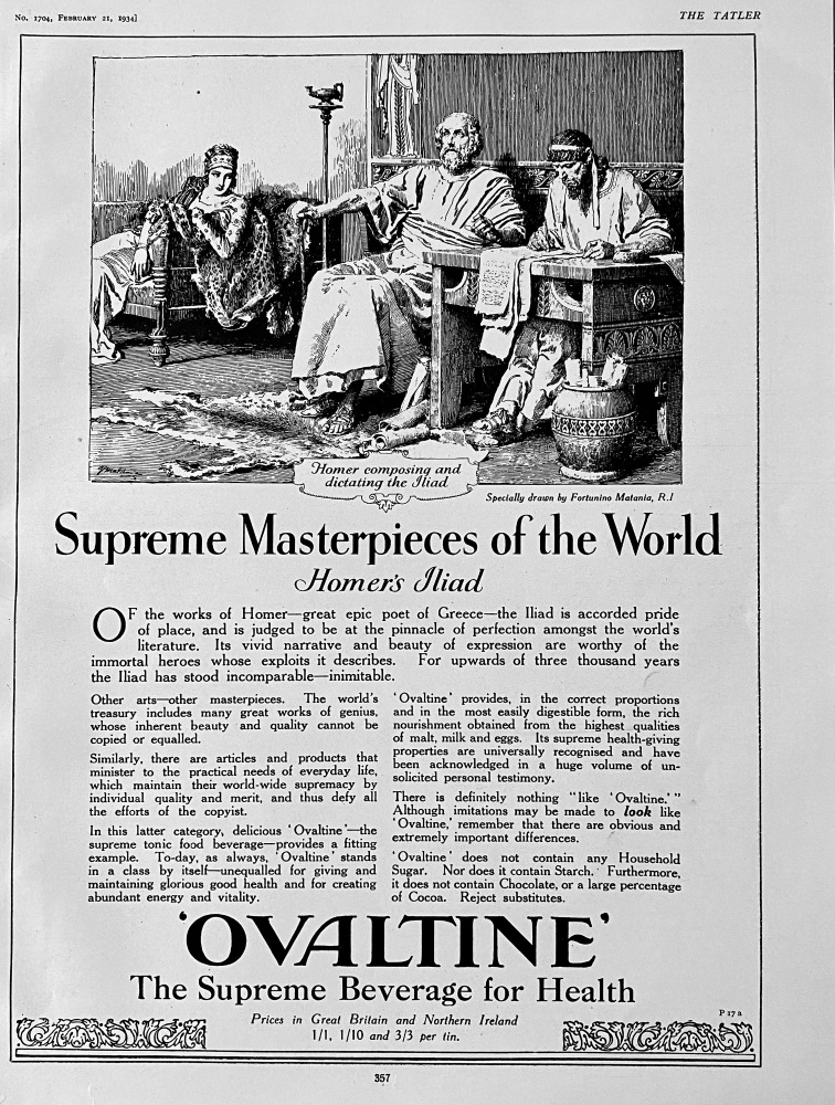 'Ovaltine'  The Supreme Beverage for Health.  1934.