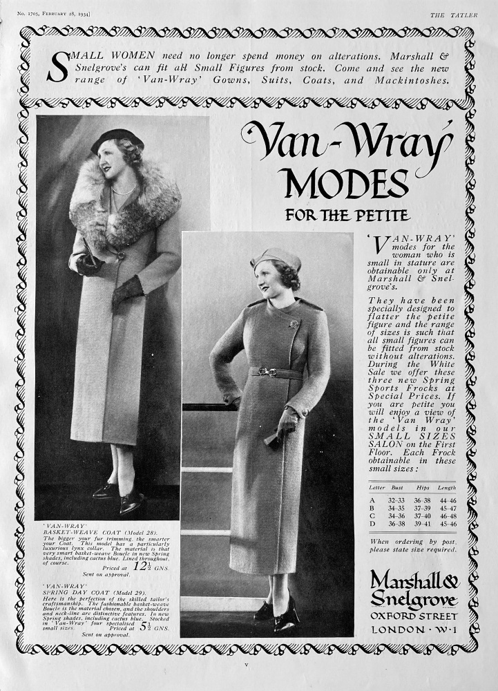 Marshall  &  Snelgrove.  1934.  (Fashion).