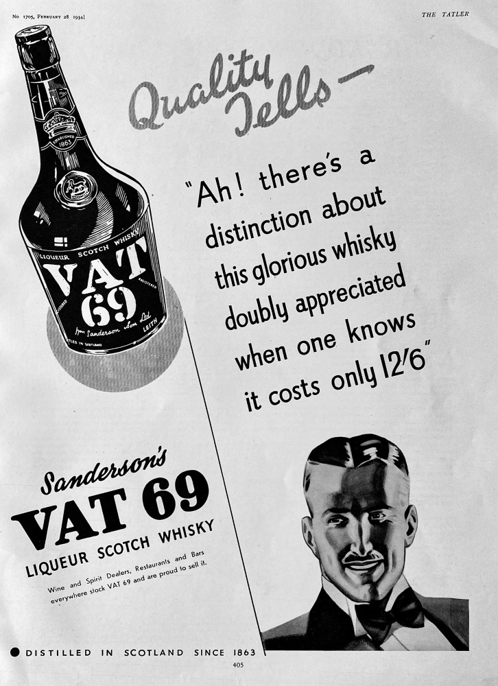 Sanderson's  VAT 69 Liqueur Scotch Whisky.  1934.