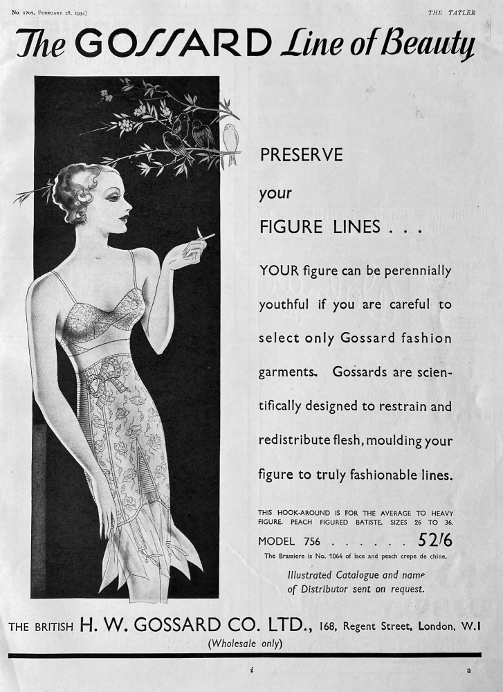 H. W. Gossard Co. Ltd., 168, Regent Street, London, W.1.  (Fashion) 1934.
