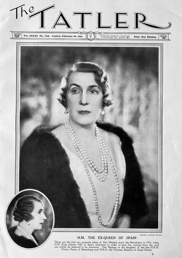 H.M.  The Ex-Queen of Spain.  1934.