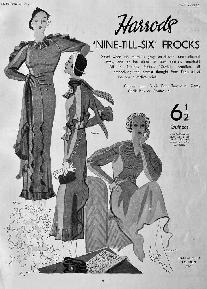 Harrods  'Nine-till-Six'  Frocks.  1934.