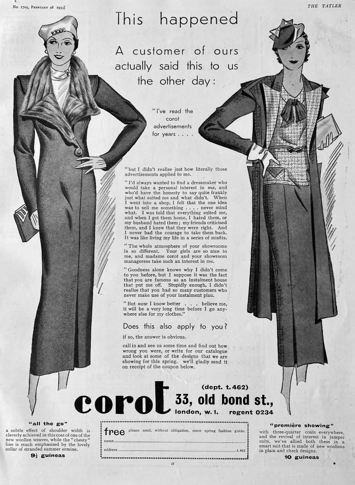 Corot, 33, Old Bond Street., London W.1..  (Fashion).