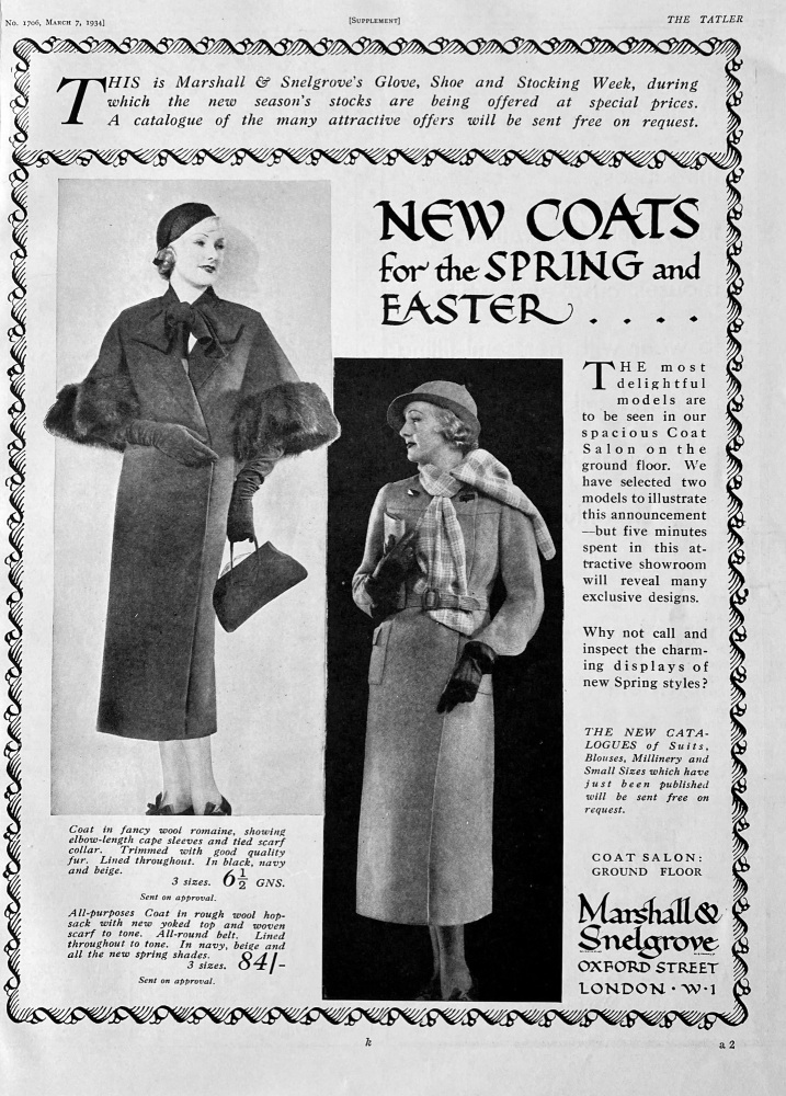 Marshall & Snelgrove.  (Fashion).  1934.