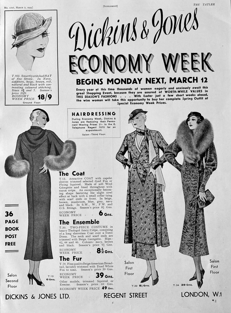 Dickins & Jones Ltd.  (Fashion).  1934.