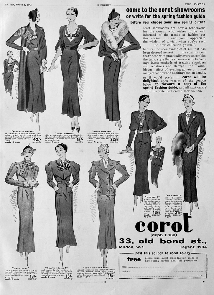 Corot, 33, Old Bond Street, London, W.1.  1934.  (Fashion)