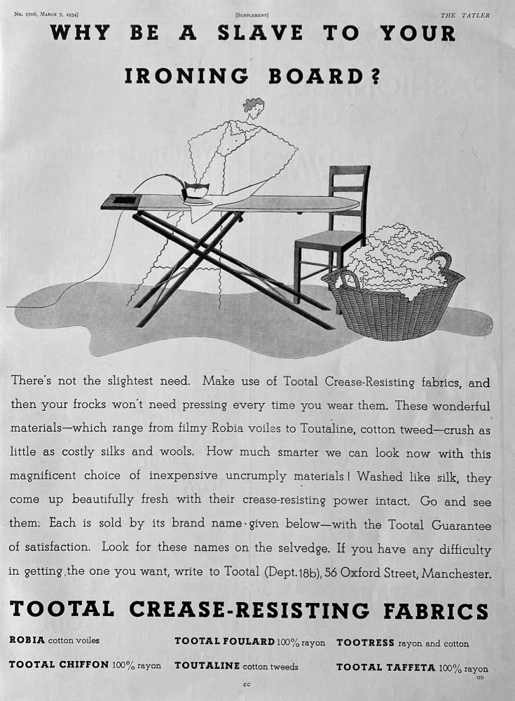 Tootal Crease-Resisting Fabrics.  1934.