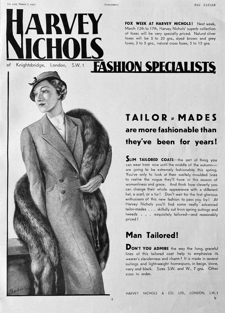 Harvey Nichols, Fashion Specialists.  1934.