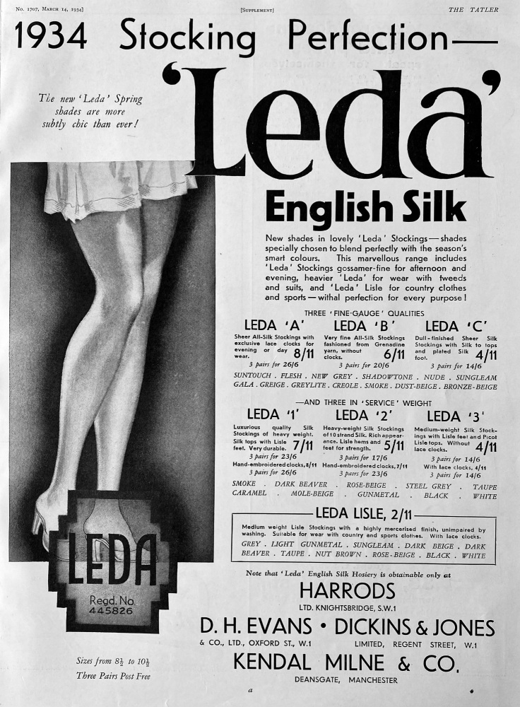 'Leda' English Silk Stockings.  1934.