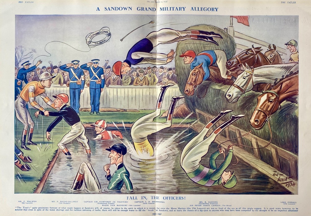 A Sandown Grand Military Allegory. :  Fall in the Officers !.  1934.