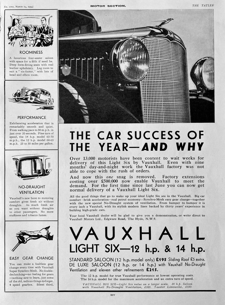Vauxhall Cars.  1934.