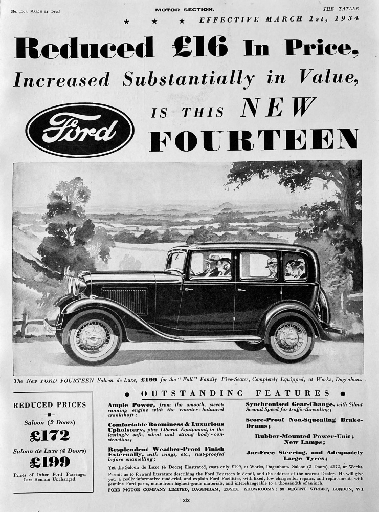 Ford Fourteen Saloon de Luxe.  1934.