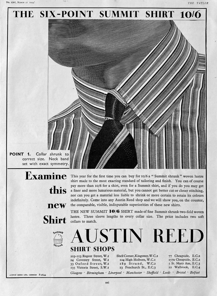 Austin Reed, Shirt Shops.  1934.