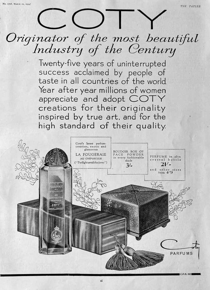 Coty, Parfums.  1934.