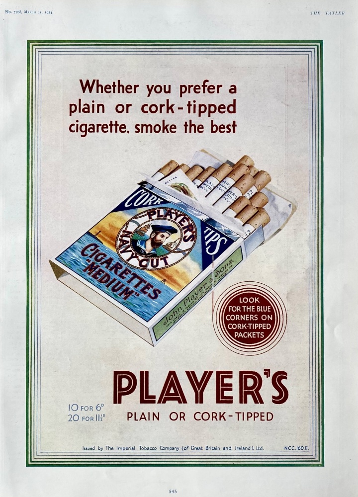 Player's Navy Cut Cigarettes "Medium". 1934.