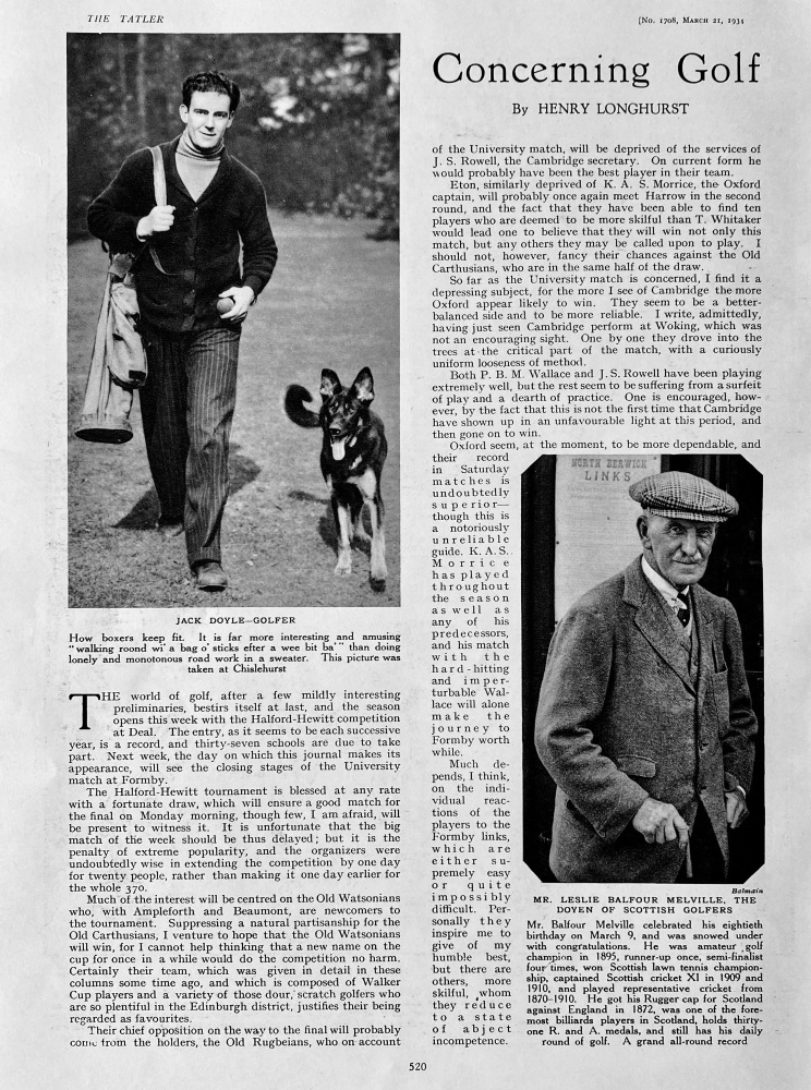 Concerning Golf.     Written by Henry Longhurst.  1934.