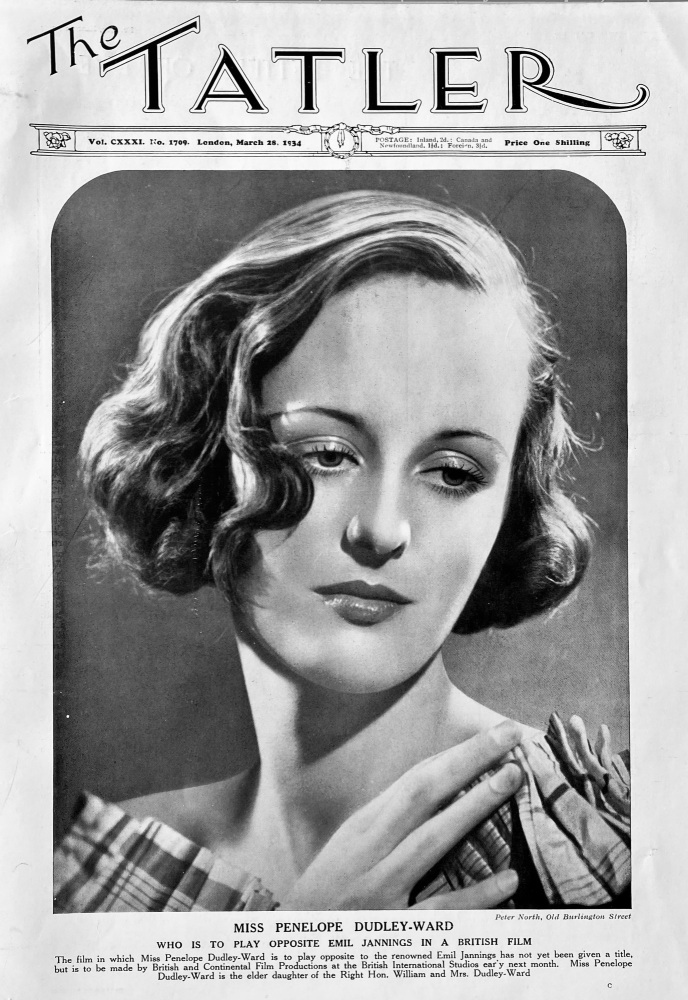 Miss Penelope Dudley-Ward :  Who is to Play opposite Emil Jannings in a British Film.  1934.