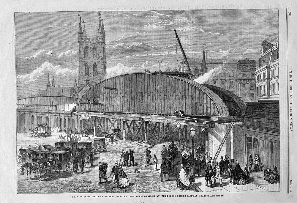 Charing-Cross Railway Works :  Monster Iron  Girder-Bridge at the London-Br