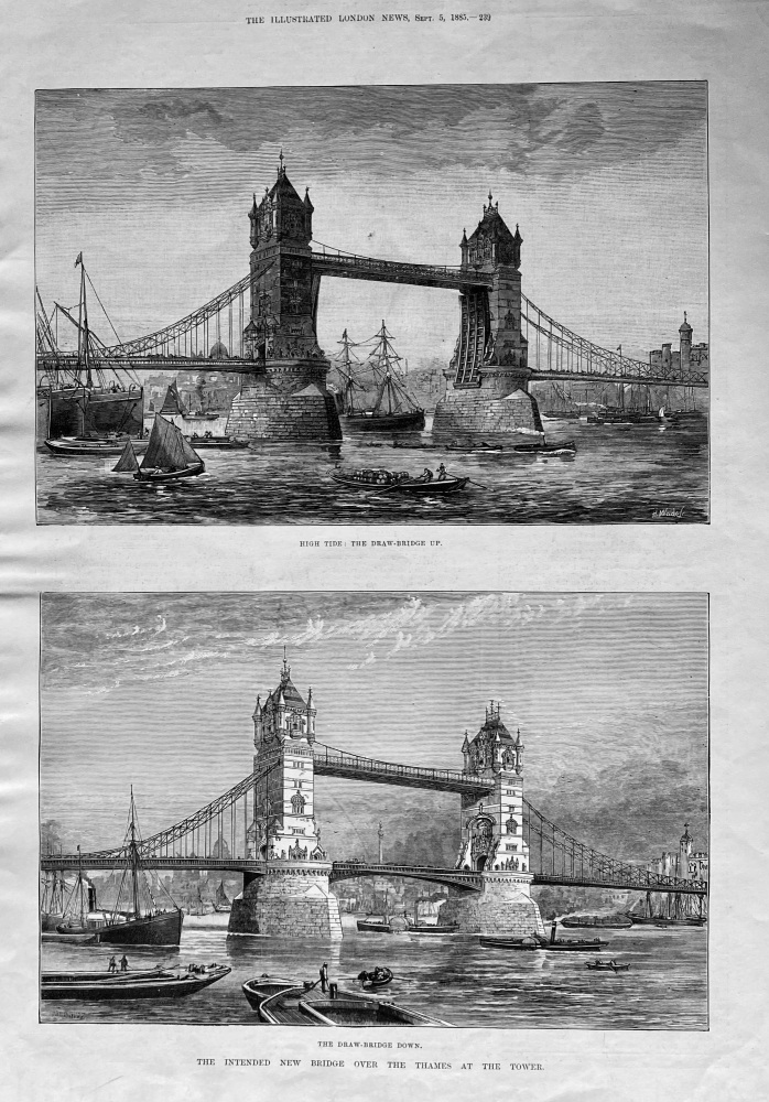 The Intended New Bridge over the Thames at the Tower.  1885.
