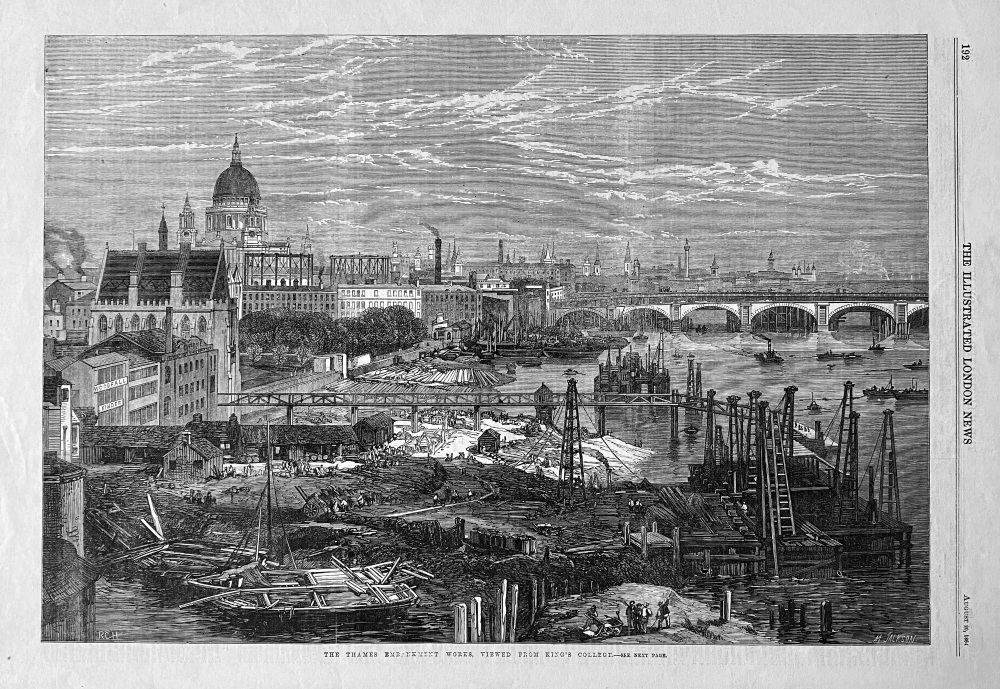 The Thames Embankment Works, Viewed from King's College.  1864.