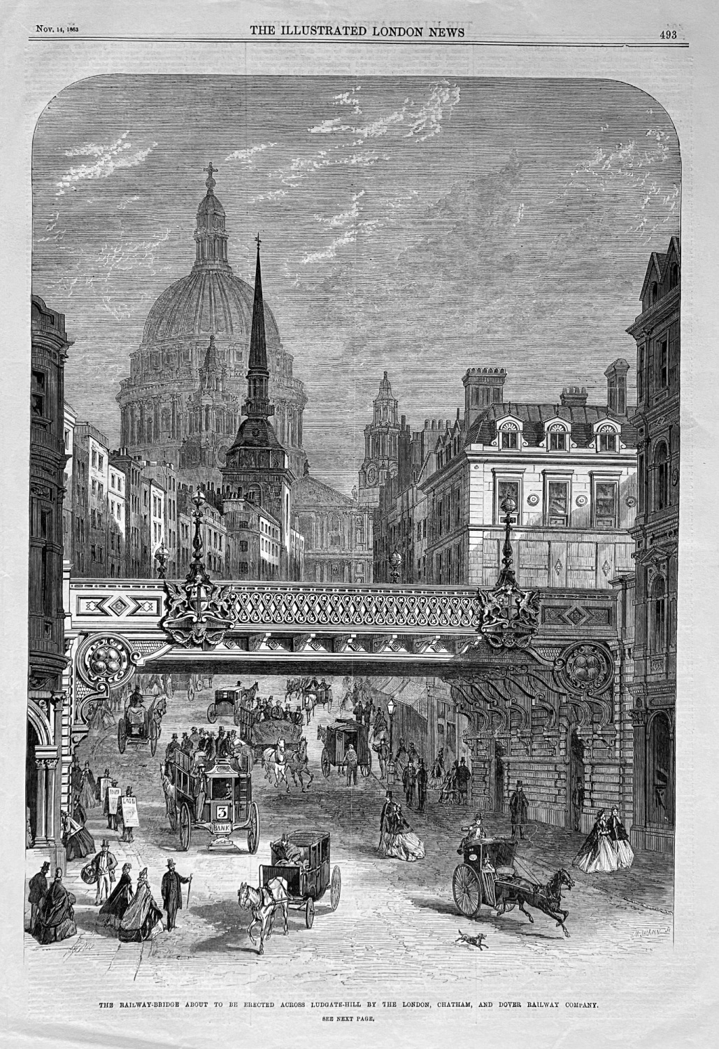 The Railway-Bridge about to be Erected across Ludgate-Hill by the  London, 