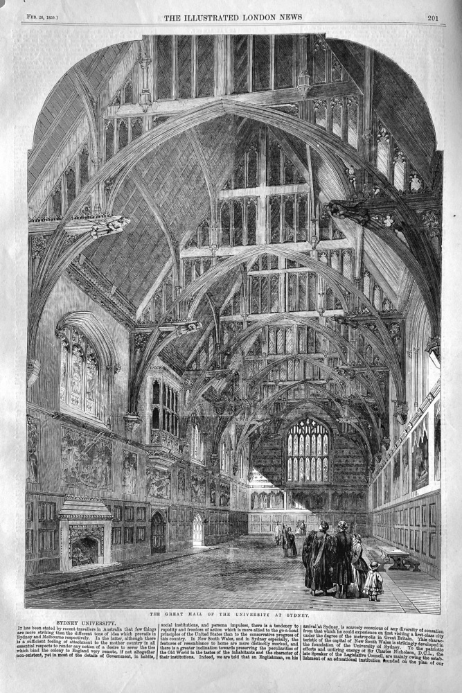 Sydney University :  The Great Hall of the University at Sydney.  1859.