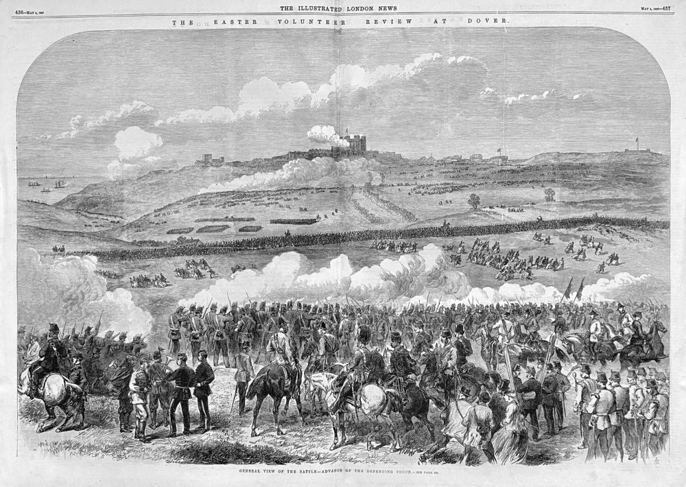 The Easter Volunteer Review at Dover.  General View of the Battle- Advance of the Defending Force.  1867.