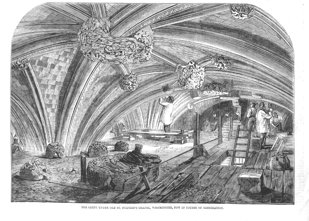 The Crypt under Old St. Stephen's Chapel, Westminster, now in course of Restoration.  1859.