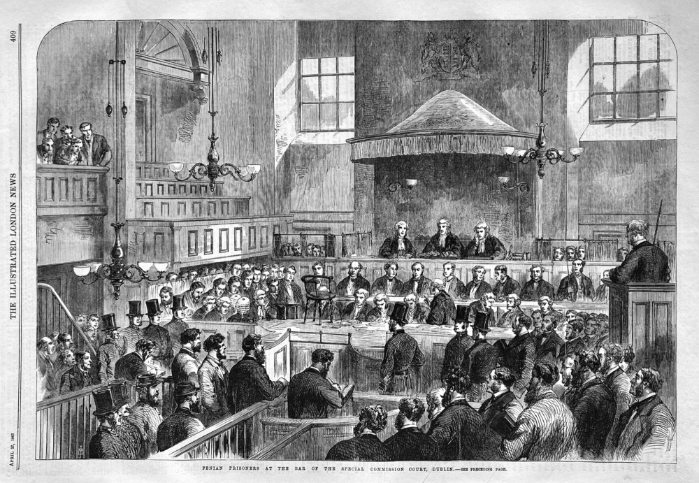 Fenian Prisoners at the Bar of the Special Commission Court, Dublin.  1867.