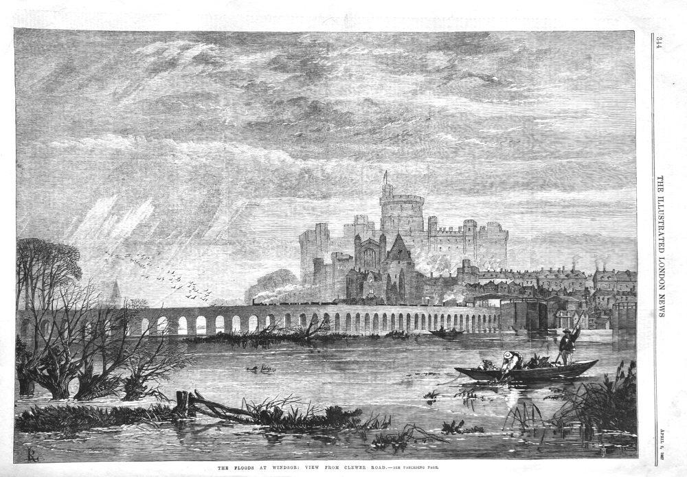 The Floods at Windsor :  View from Clewer Road.  1867.