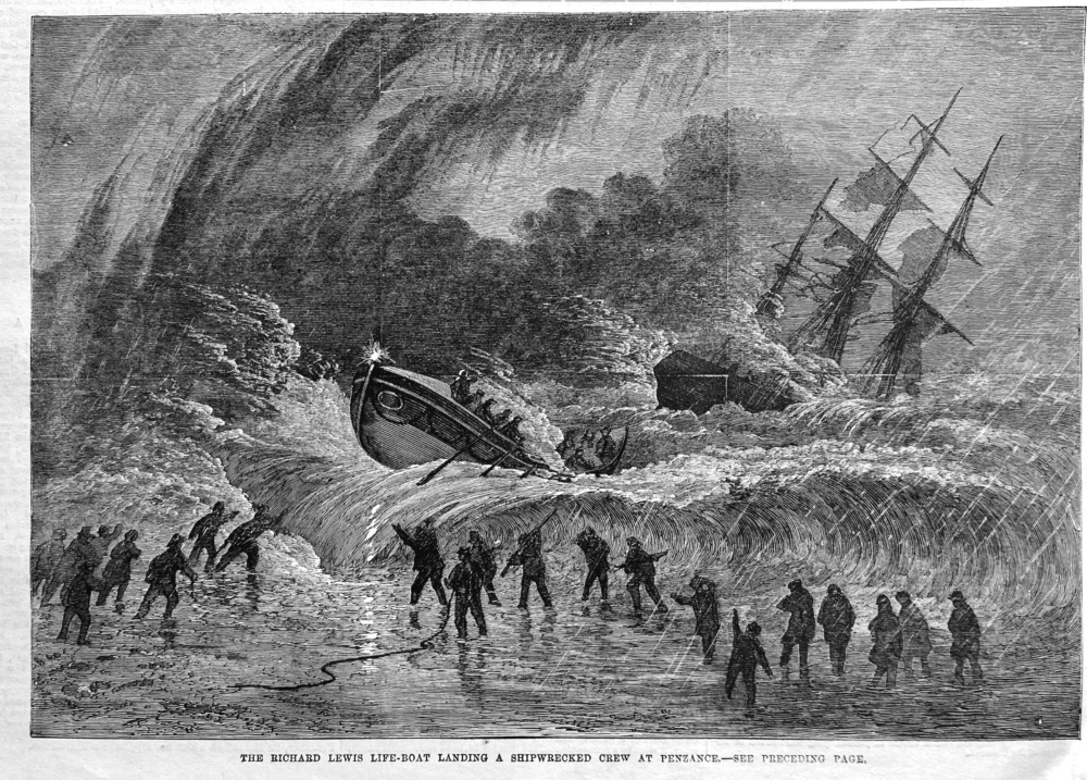 The Richard Lewis Life-Boat Landing a Shipwrecked Crew at Penzance.  1867.