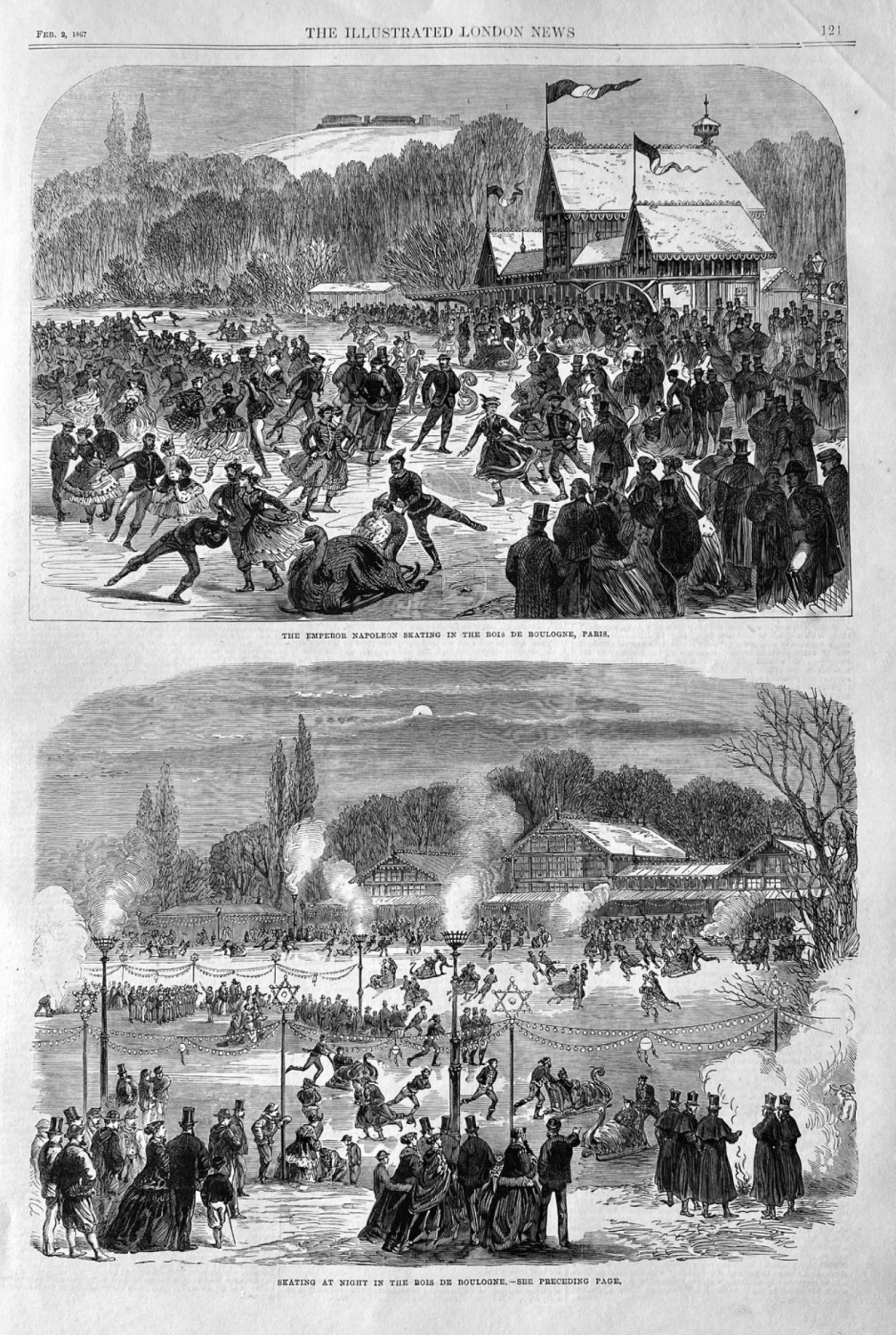 The Emperor Napoleon skating in the  Bois de Boulogne, Paris.  1867.