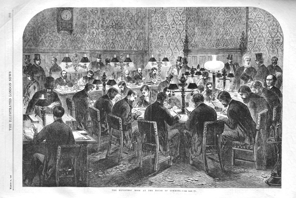 The Reporters' Room at the House of Commons.  1867.