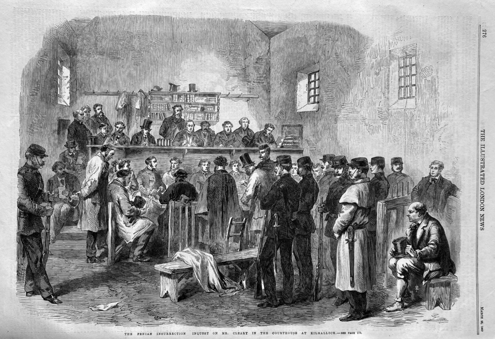 The Fenian Insurrection Inquest on Mr. Cleary in the Courthouse at Kilmarnock.  1867.