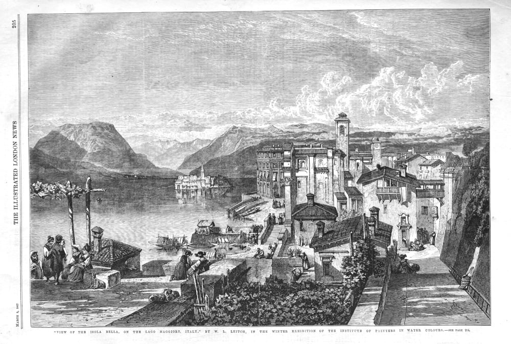 "View of the Isola Bella, on the Lago Maggiore, Italy,"  By W. L. Leith, in the Winter Exhibition of the Institute of Painters in Water Colours. 1867.