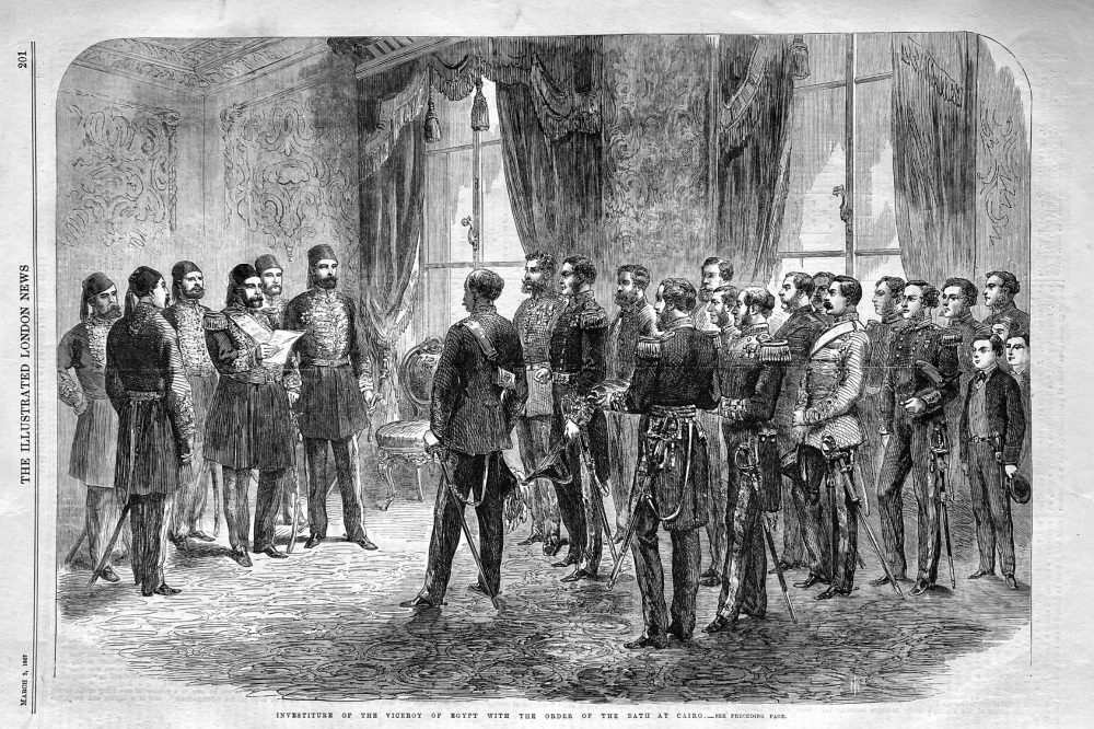 Investiture of the Viceroy of Egypt with the order of the Bath at Cairo.  1867.